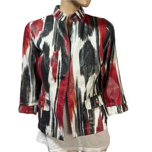 Chico's Alegra Aztec Painting Open Front Linen Blend Jacket Size 0 US 4 NWT